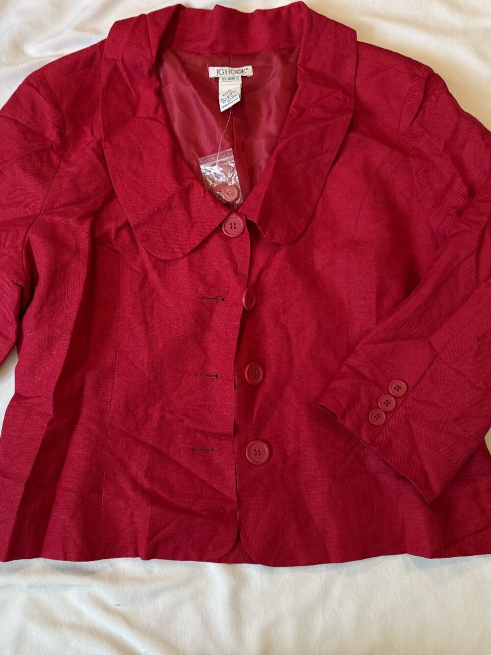J.G. Hook Red Linen Blend Blazer Women's 16 Office Career Spring Summer